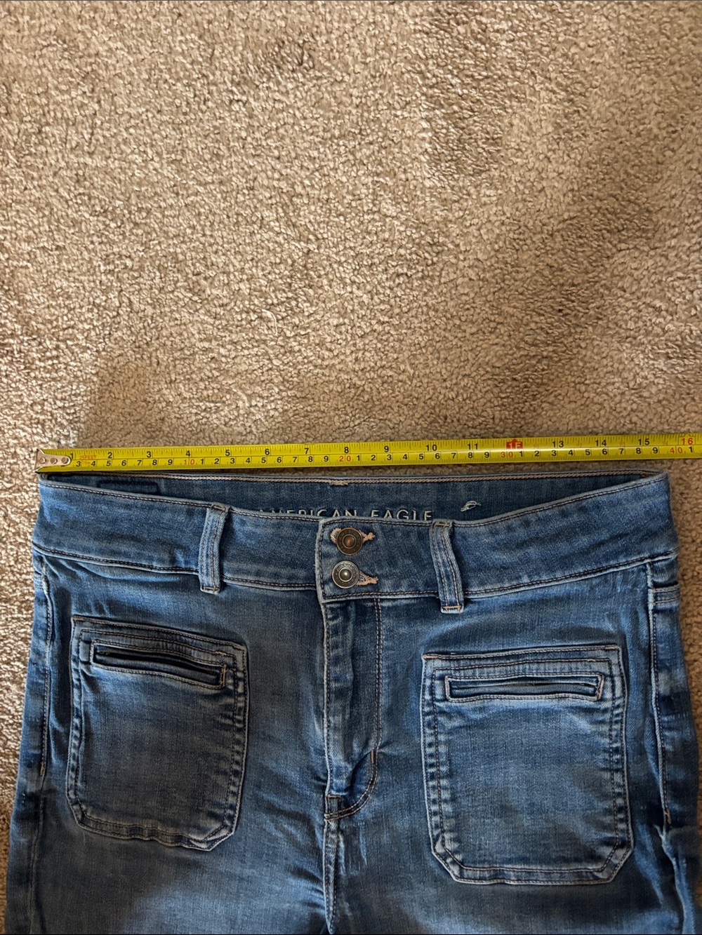 American Eagle Outfitters Medium Blue Flare Jeans with Front Patch Pockets - Picture 4 of 8
